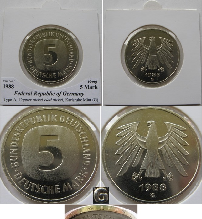  1988, Germany, 5 Mark (G), proof   