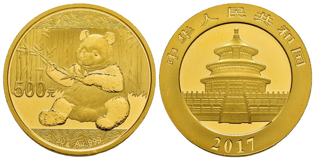 PEUS 1037 China Volksrepublik 30 g Feingold. Sitzender Panda Bär 500 Yuan GOLD 2017 Almost Uncirculated