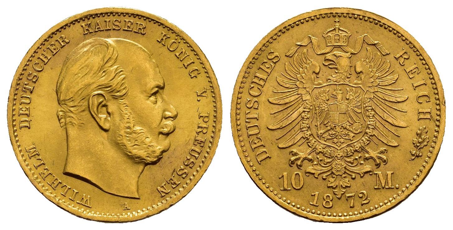 PEUS 1039 Kaiserreich - Preußen 3,58 g Feingold. Wilhelm I. (1861 - 1888) 10 Mark GOLD 1872 A Vorzüglich