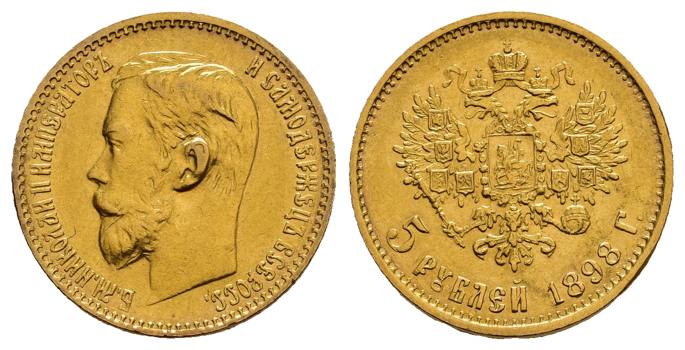 PEUS 1050 Russland 3,87 g Feingold. Zar Nikolaus II. (1894 - 1917) 5 Rubel GOLD 1898 AG Sehr schön