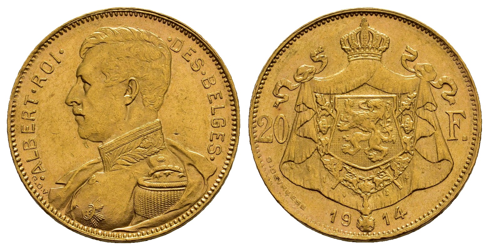 PEUS 1051 Belgien 5,81 g Feingold. Albert (1909 - 1934) 20 Francs GOLD 1914 Sehr schön
