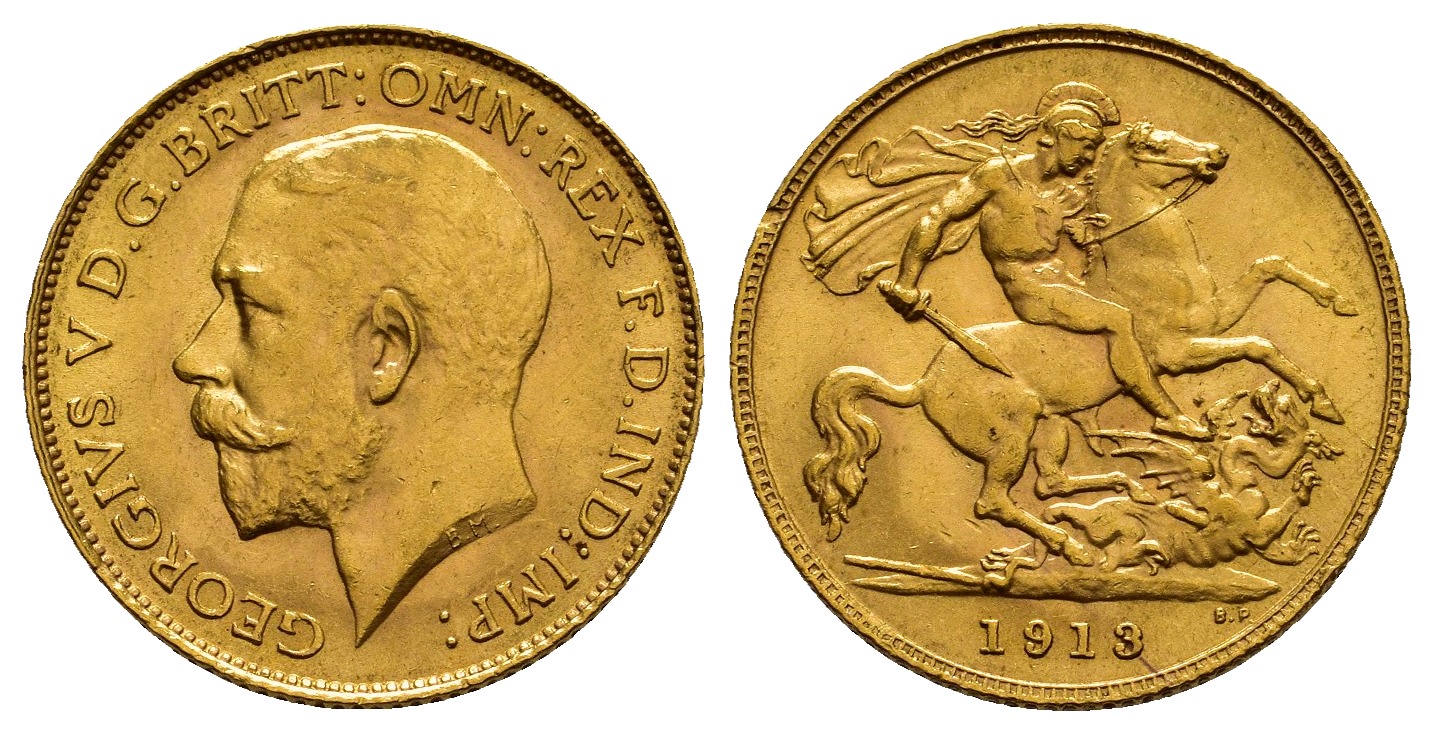 PEUS 1053 Grossbritannien 3,66 g Feingold. George V. (1910 - 1936) 1/2 Sovereign GOLD 1913 Randfehler, Sehr schön +
