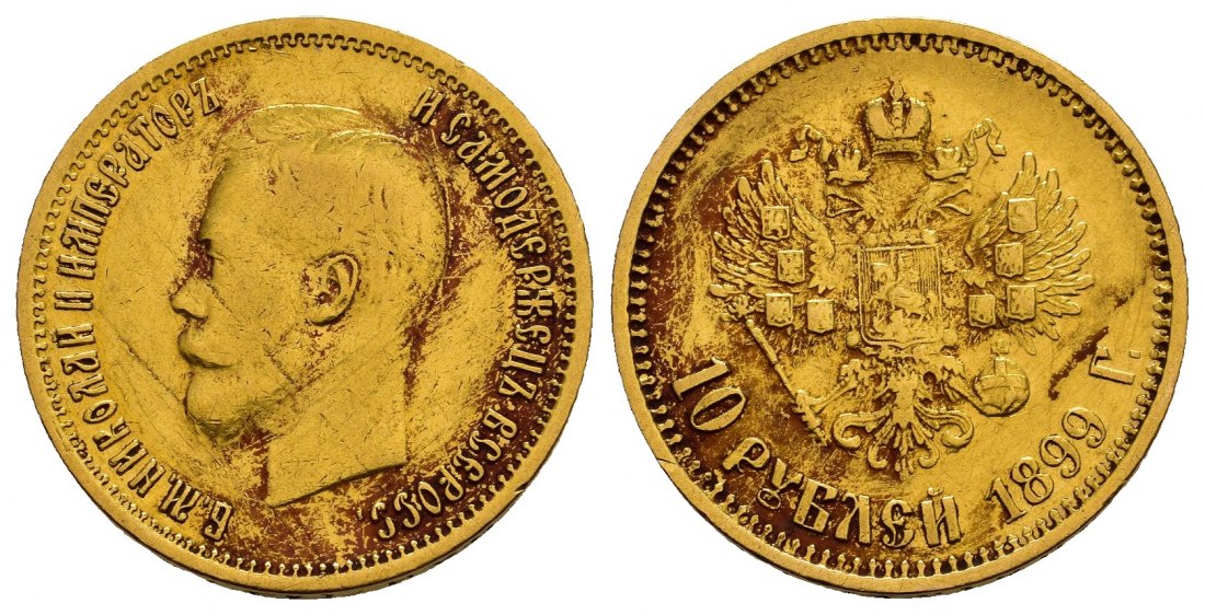 PEUS 1055 Russland 7,74 g Feingold. Zar Nikolaus II. (1894 - 1917) 10 Rubel GOLD 1899 АГ (AG) Belagreste, Schön
