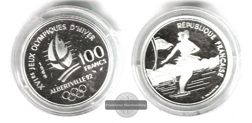  Frankreich  100 Francs  1989  Olympiade Albertville 1992   FM-Frankfurt  Feinsilber: 19,98g   