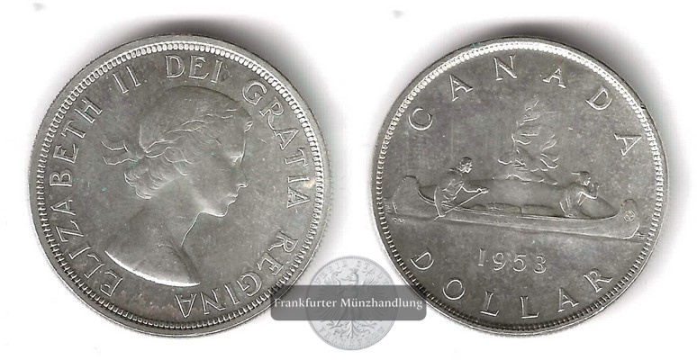  Kanada, 1 Dollar 1953  Kanu  FM-Frankfurt   Feinsilber: 18,66g   