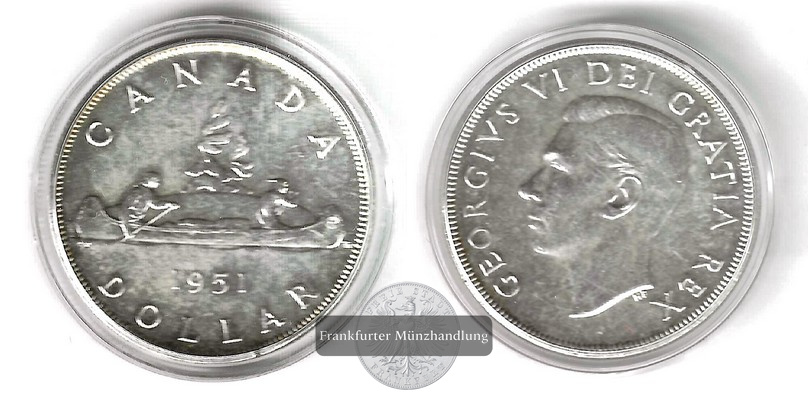  Kanada,  1 Dollar 1951 George VI Kanu  FM-Frankfurt Feinsilber: 18,66g   