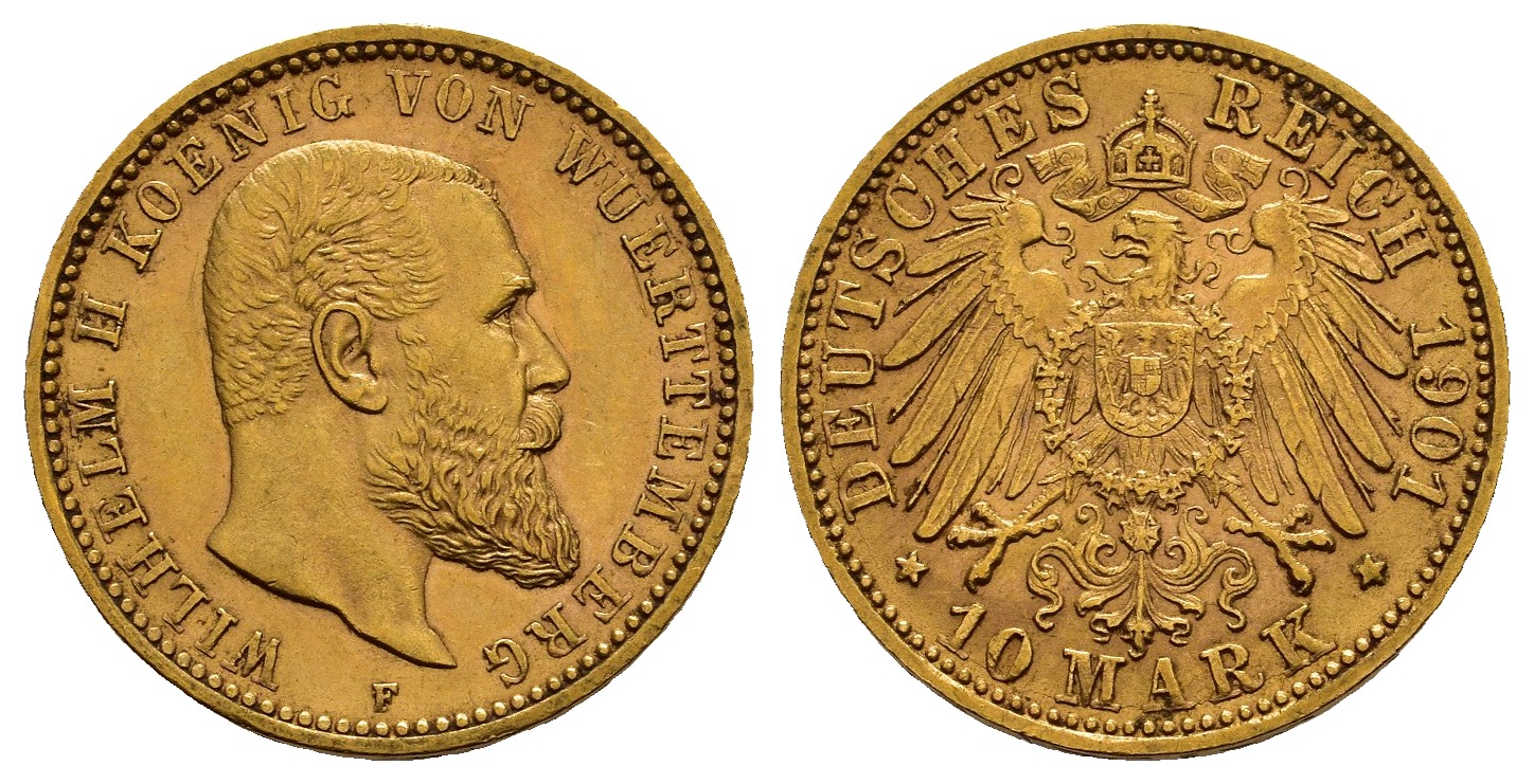 PEUS 1060 Kaiserreich - Württemberg 3,58 g Feingold. Wilhelm II. (1891 - 1918) 10 Mark GOLD 1898 F Sehr schön