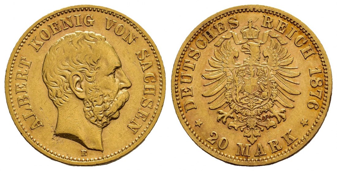 PEUS 1063 Kaiserreich - Sachsen 7,16 g Feingold. Albert (1873 - 1902) 20 Mark GOLD 1876 E Sehr schön
