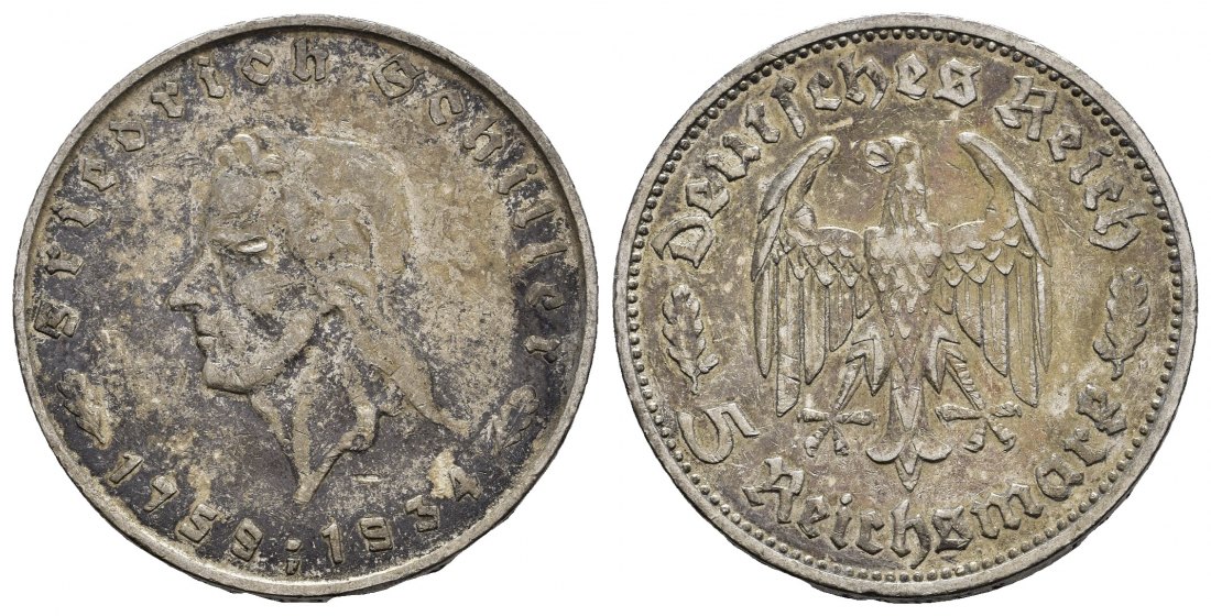 PEUS 1065 Drittes Reich Schiller 5 Mark 1934 F Fast sehr schön