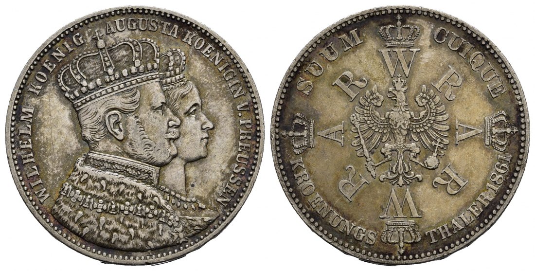 PEUS 1067 Preußen Wilhelm + Augusta im Krönungsornat Krönungstaler 1861 Patina, Sehr schön