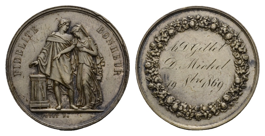  Frankreich; Medaille 1869; versilbert; 15,61 g; Ø 33,68 mm;   