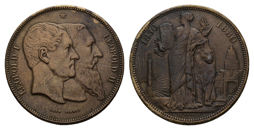  Belgien; Medaille 1880; Bronze; 25,12 g; Ø 37,06 mm   