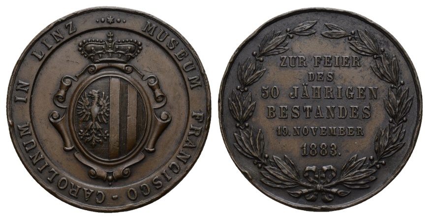  Österreich; Bronzemedaille 1883; 50 Jahre Museum Franciscio-Carolinum in Linz; 55,11 g; Ø 48,24 mm   
