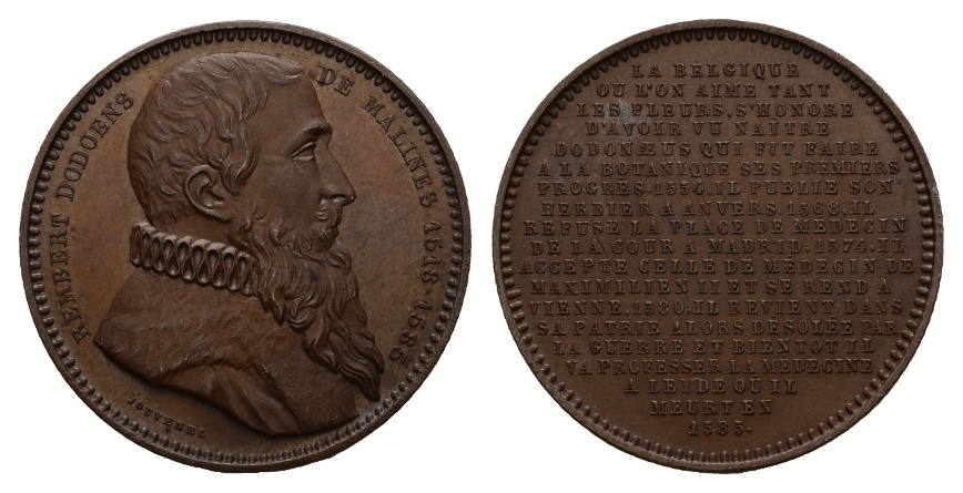  Belgien; Medaille 19. Jahrh.; Rembert Dodoens; Bronze; 16,32 g; Ø 34,32 mm   