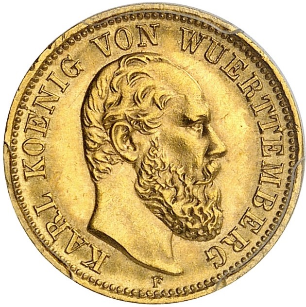  Deutsches Reich 5 Mark 1877 | PCGS MS 63 | Karl I. Württemberg   