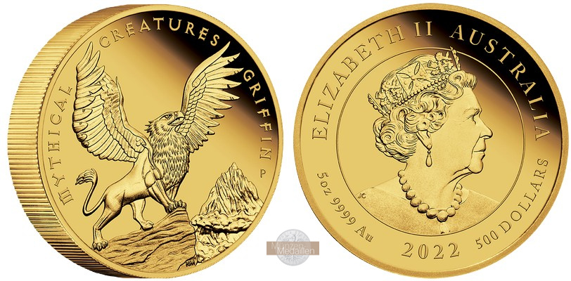 Australien MM-Frankfurt Feingold: 155,5g 500 Dollar-Mythical Creatures-Griffin 2022 