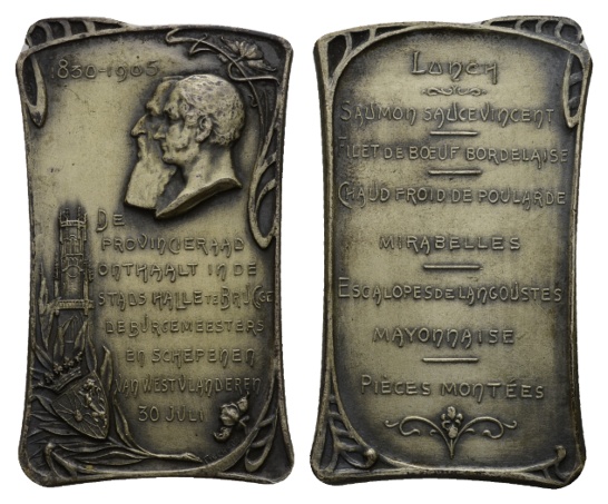  Frankreich; versilb. Bronze-Plakette 1905; 33,71 g; H x B 61,47 x 35,43 mm   