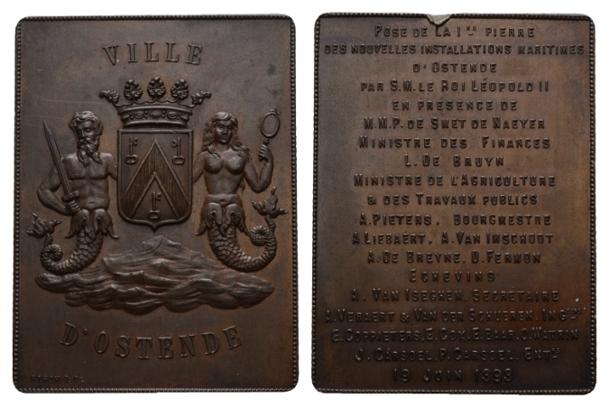  Frankreich; Bronze-Plakette 1893; 115,15 g; H x B 60,23 x 45,35 mm   
