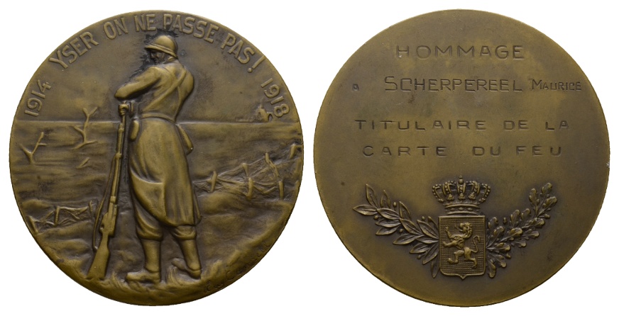  Belgien; Medaille 1918; Bronze; 102,57 g; Ø 65,03 mm   