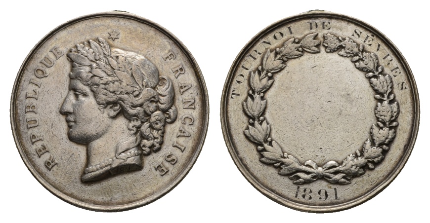  Frankreich; Medaille 1827; versilb. Bronze; 22,83 g; Ø 40,60 mm; Henkelspur   