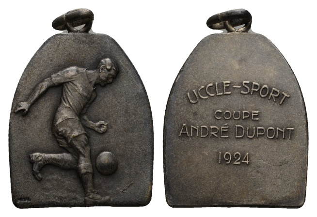  Belgien; tragbare versilb. Bronze Medaille 1924; 11,20 g; H x B 34,88 x 25,36 mm   
