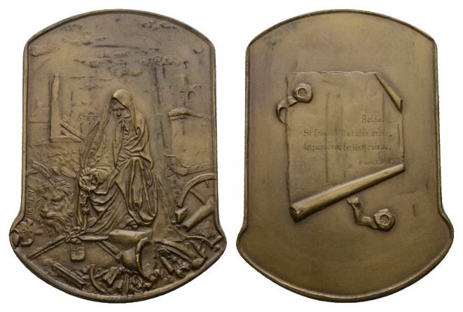  Belgien; Bronze-Plakette o.J.; 72,08 g; H x B 72,42 x 50,12 mm   