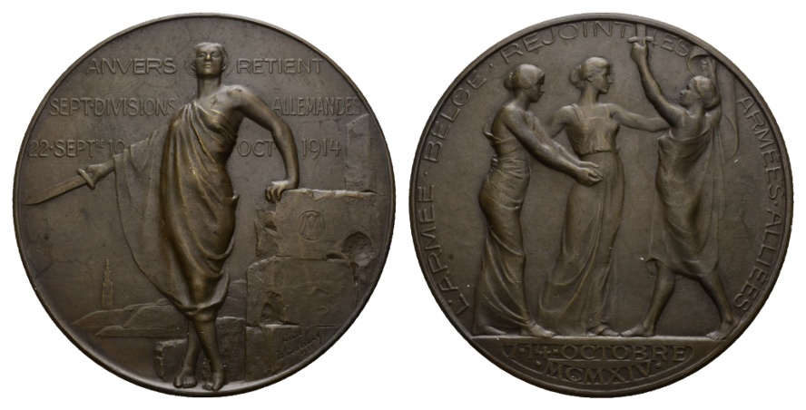  Belgien; Bronze Medaille 1914; 128,80 g; Ø 69,67 mm   