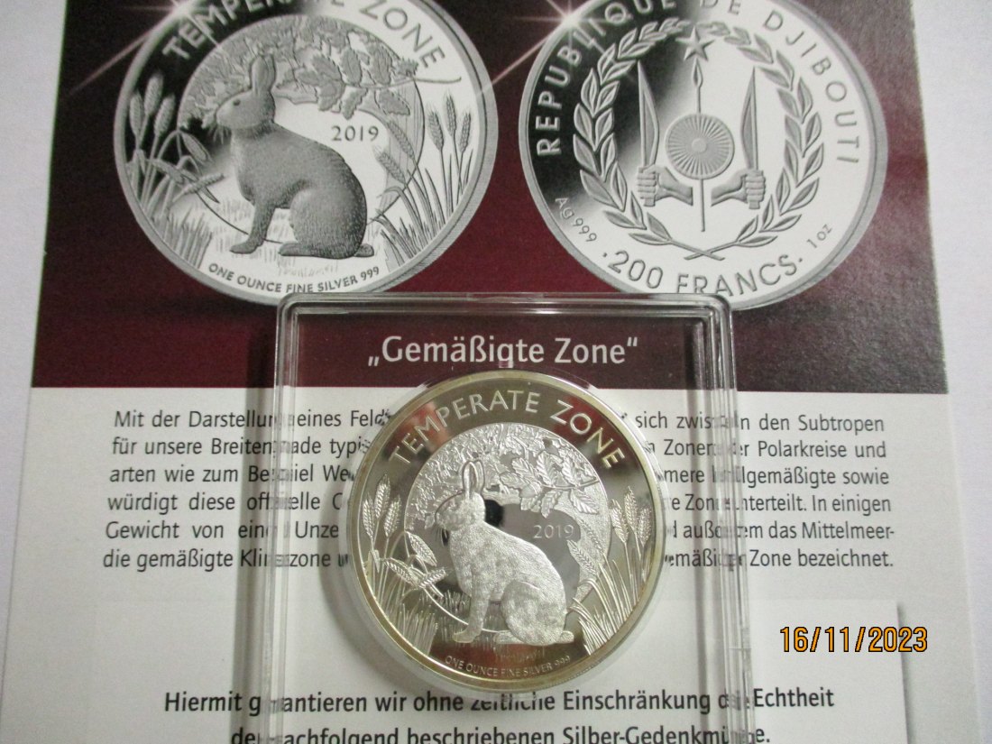  200 Francs Dschibuti Silbermünze 999er Silber siehe Foto   