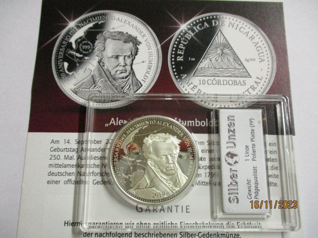  10 Cordobas Silbermünze 999er Silber siehe Foto   