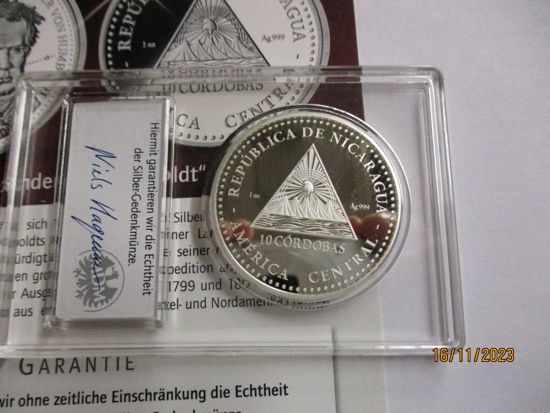  10 Cordobas Silbermünze 999er Silber siehe Foto   