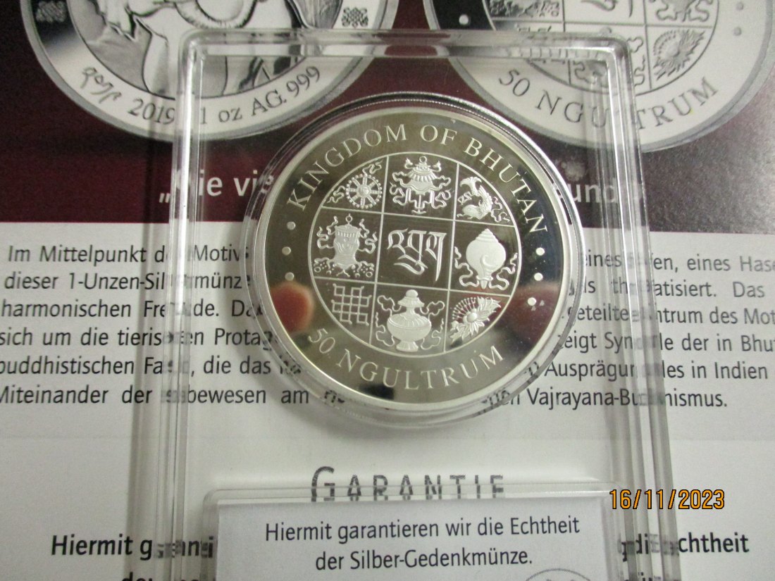  50 Ngultrum Bhutahn Silbermünze 999er Silber siehe Foto   