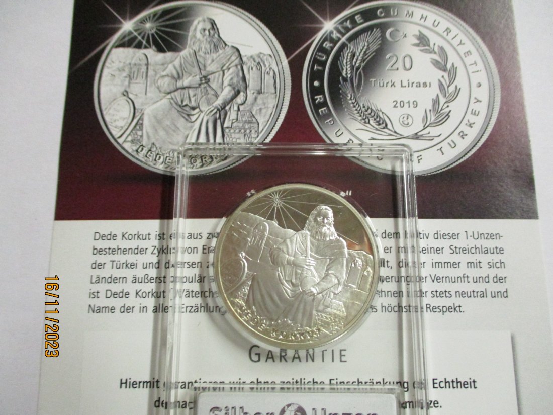  20 Lira Türkei Silbermünze 925er Silber siehe Foto   