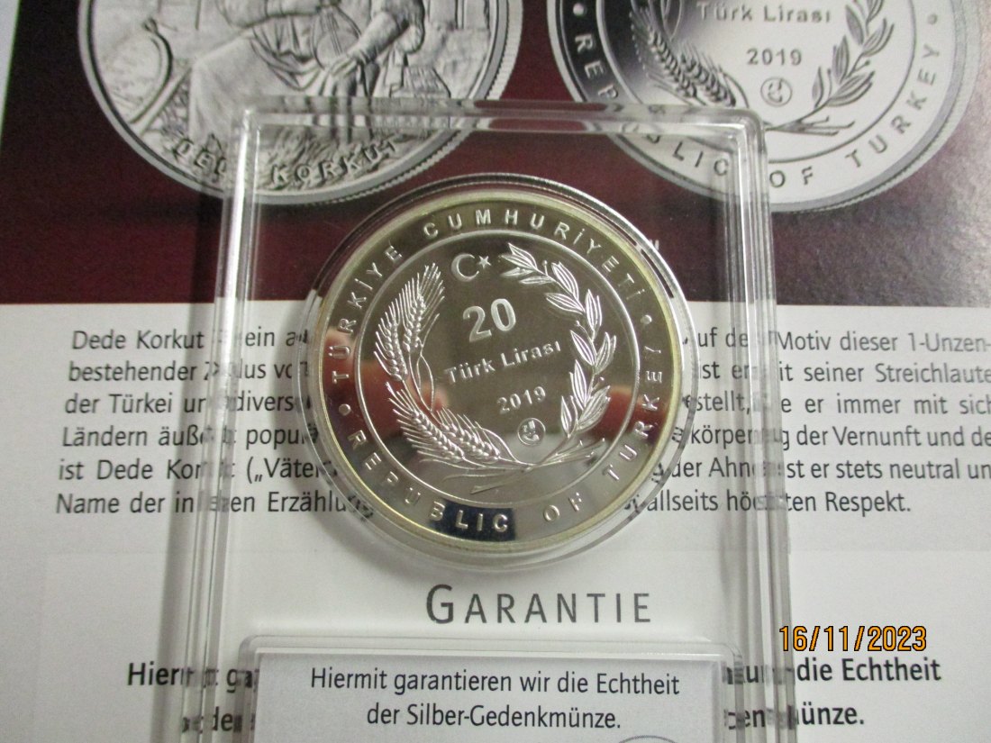  20 Lira Türkei Silbermünze 925er Silber siehe Foto   