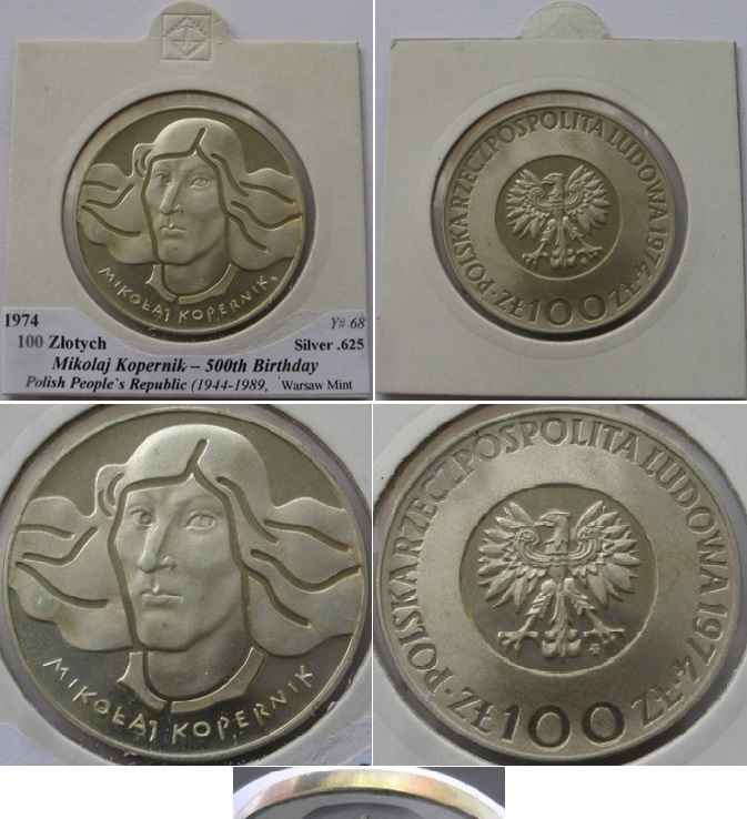  1974,Poland, 100 Zlotych, silver proof coin: Mikołaj Kopernik   