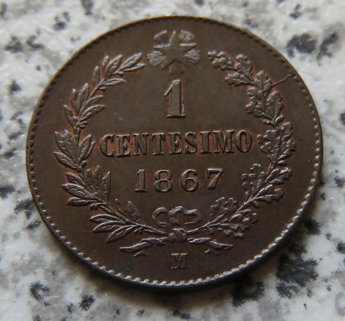  Italien 1 Centesimo 1867 M, Erhaltung   