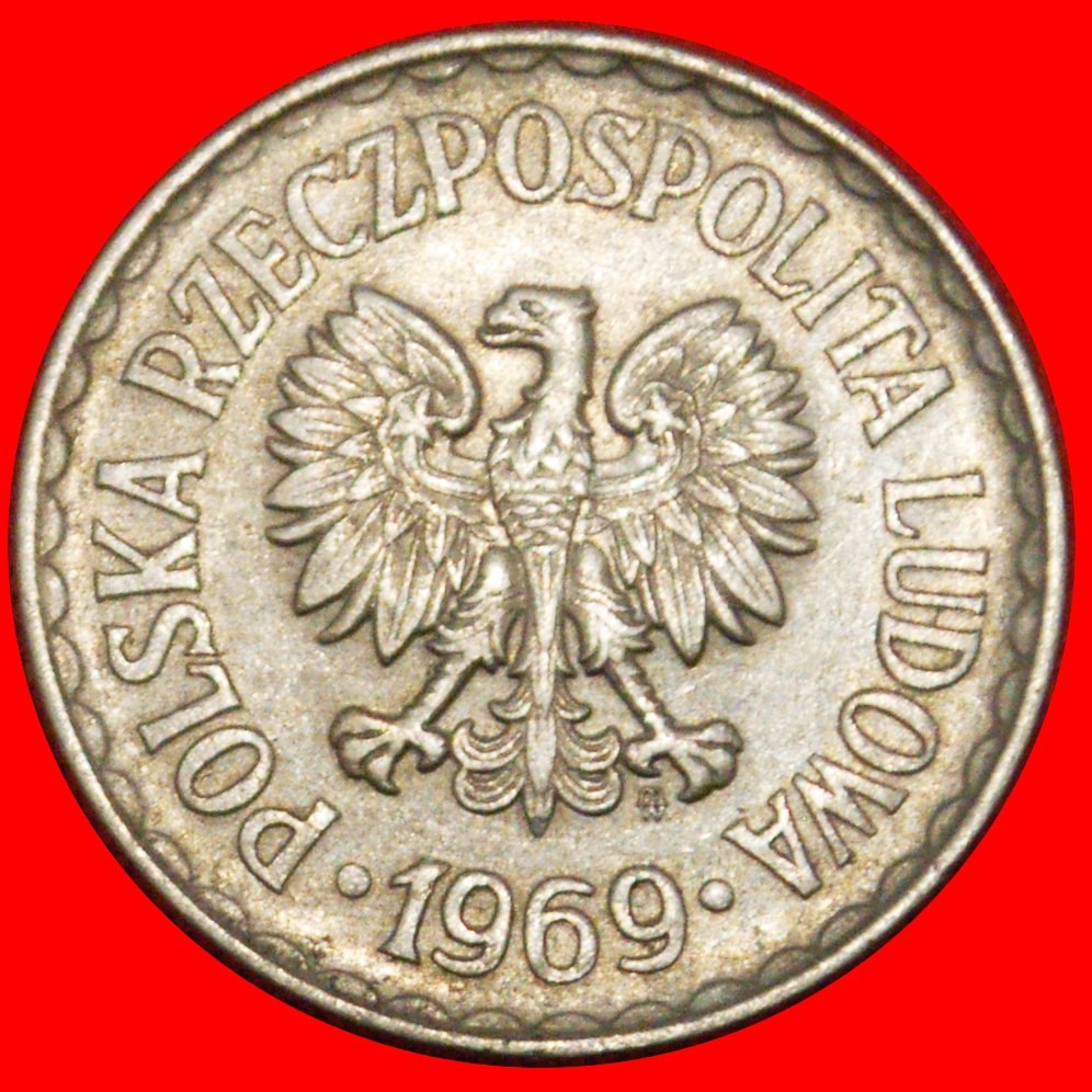  * SOCIALIST STARS ON EAGLE (1957-1985):POLAND★1 ZLOTY 1969 UNCOMMON★DIES 1+A★LOW START ★ NO RESERVE!   