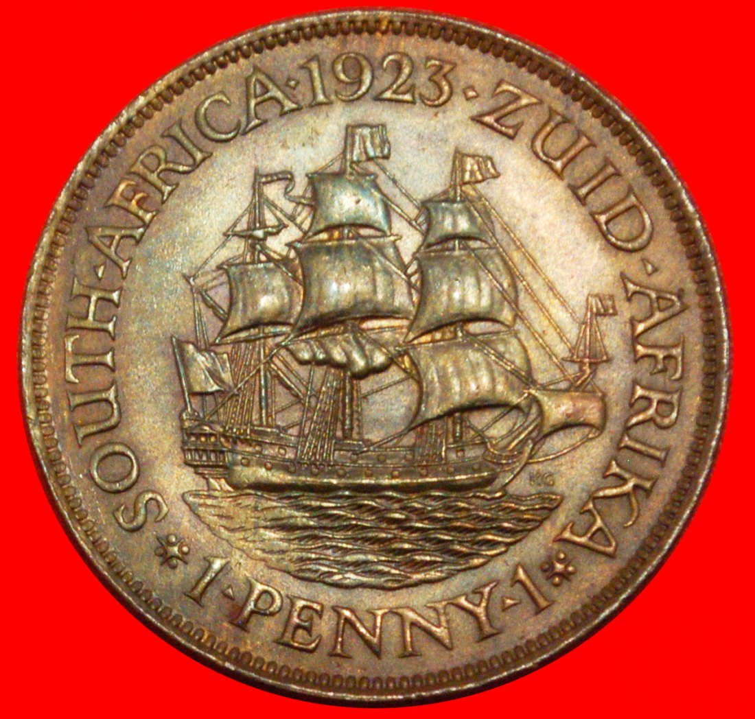 Ⰶ SCHIFF (1923-1924): SÜDAFRIKA ★ 1 PENNY 1 1923 STG RARITÄT! GEORG V. (1911-1936)★OHNE VORBEHALT!