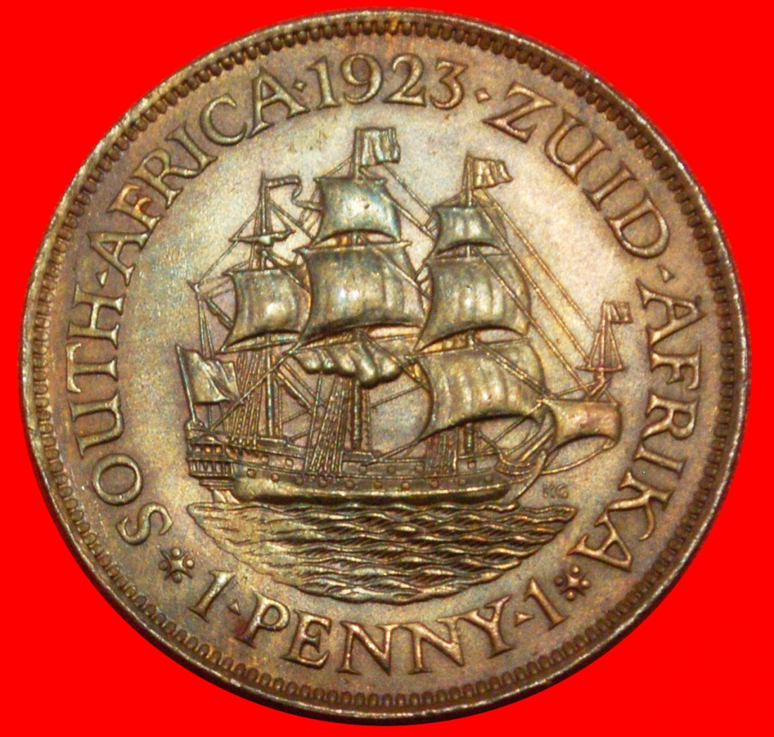  * SCHIFF (1923-1924): SÜDAFRIKA ★ 1 PENNY 1 1923 STG RARITÄT! GEORG V. (1911-1936)★OHNE VORBEHALT!   