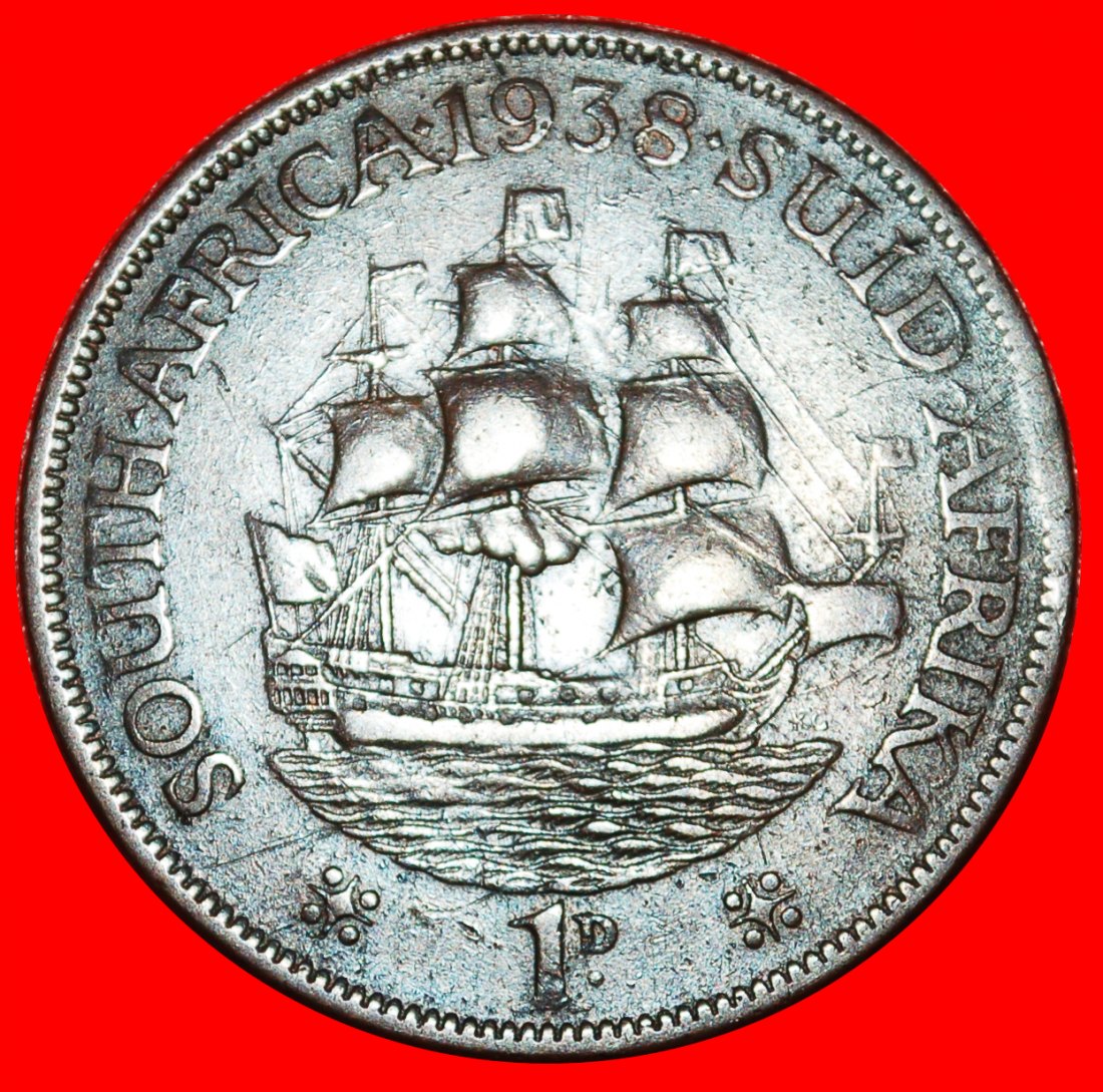Ⰶ SCHIFF (1937-1947): SÜDAFRIKA ★ 1 PENNY 1938! GEORG VI. (1937-1952) ★OHNE VORBEHALT!
