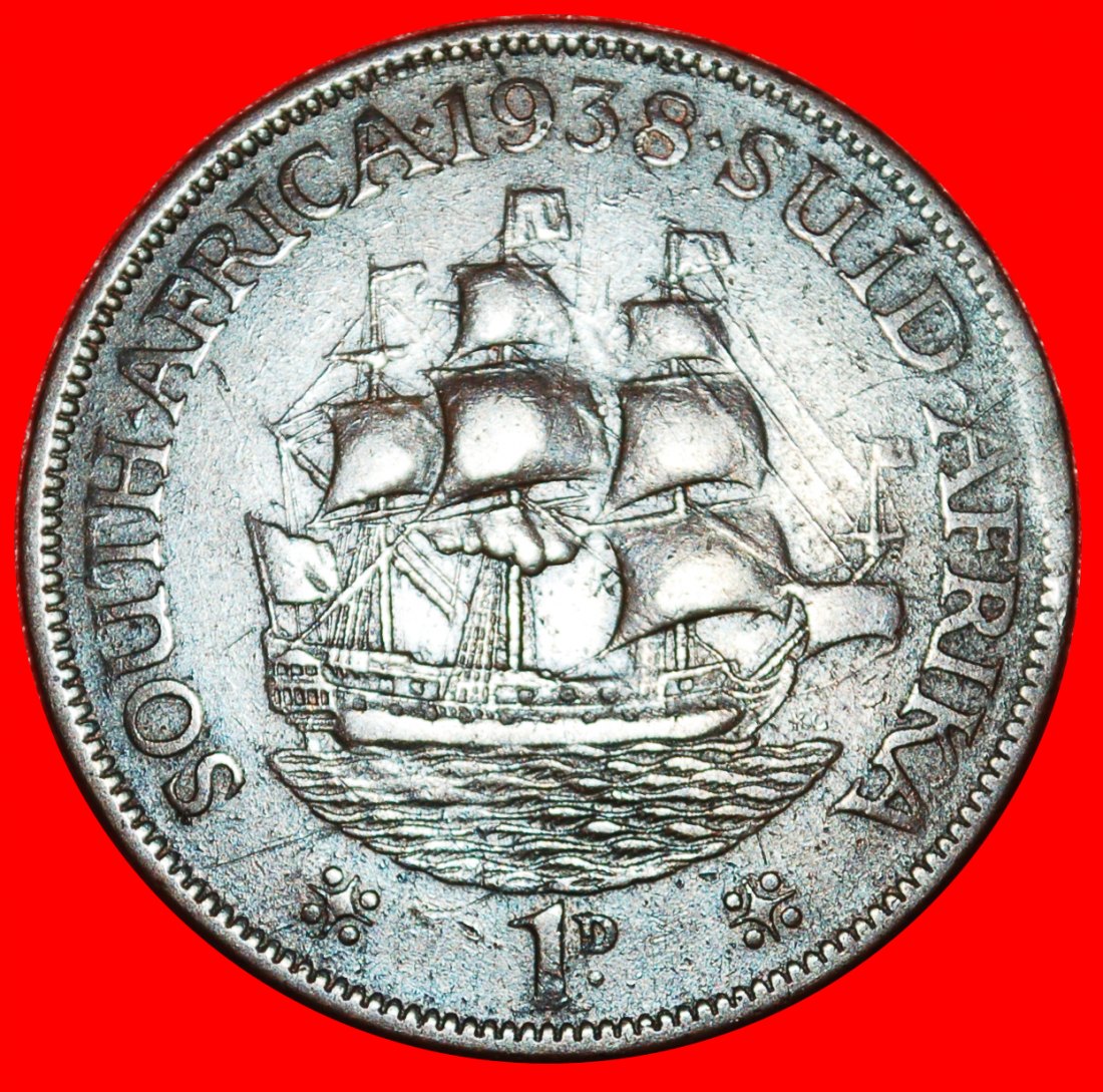  * SCHIFF (1937-1947): SÜDAFRIKA ★ 1 PENNY 1938! GEORG VI. (1937-1952)  ★OHNE VORBEHALT!   