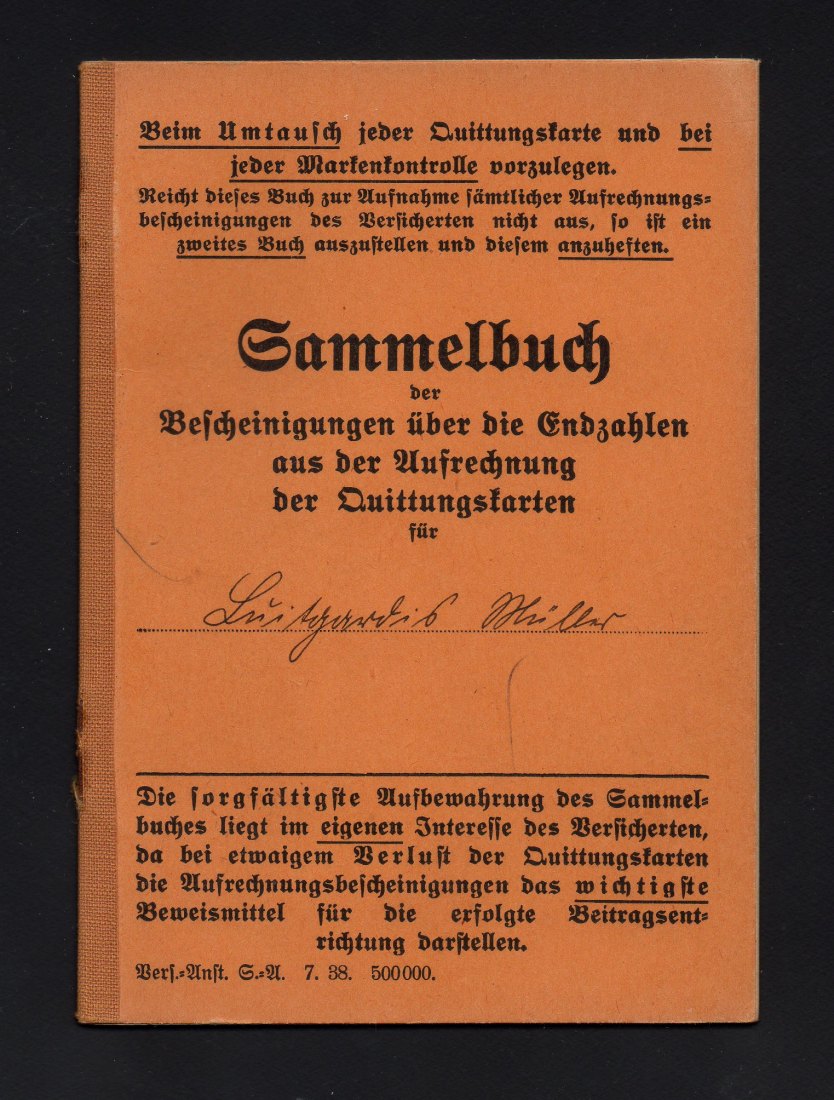  Drittes Reich Sammelbuch Quittungskarte Gemeinde Hausen Kreiß Worbis 1940 - 1941   