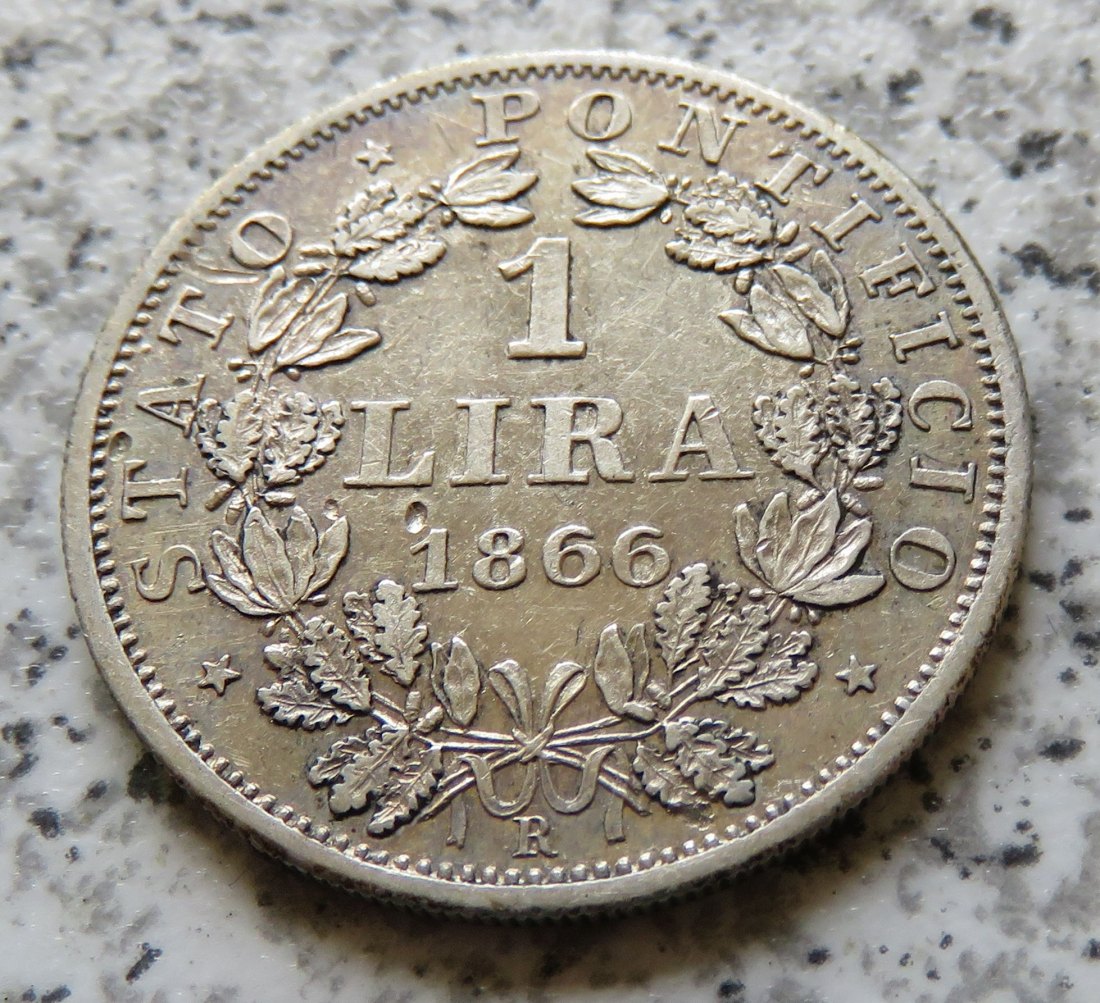  Italien Altstaaten, Vatikanstaat 1 Lire 1866 R (kleiner Kopf), besser   