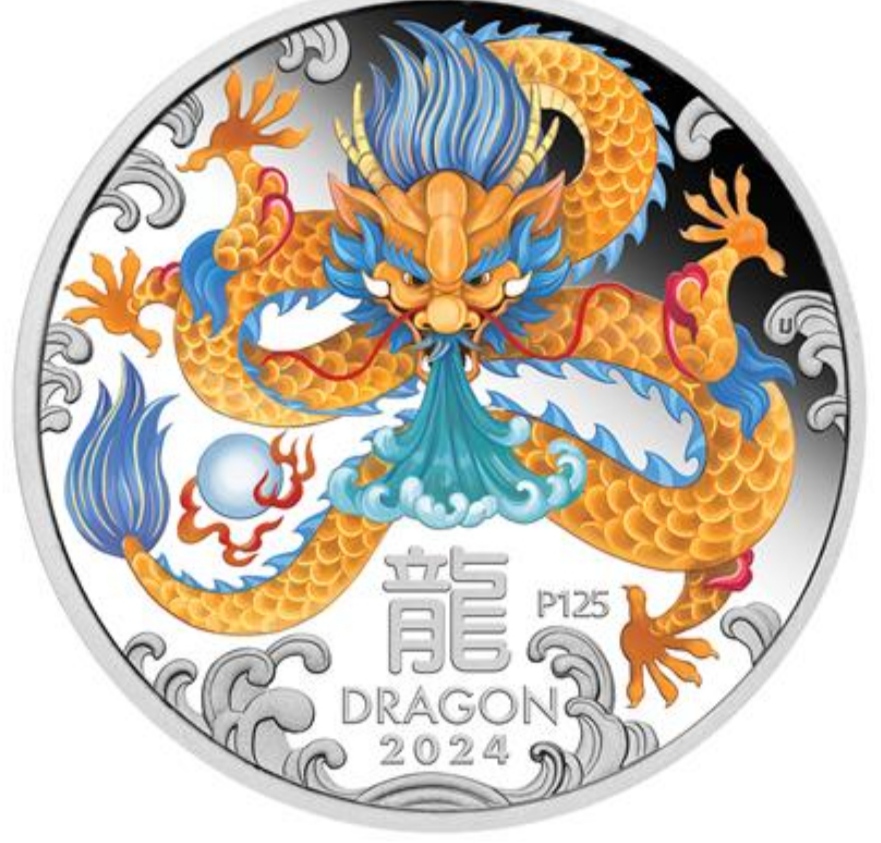  Australien 1 $ 1 Oz Silber Lunar III Drache Farbe PP Dragon Colour Proof 2024 Mintage 6.000   
