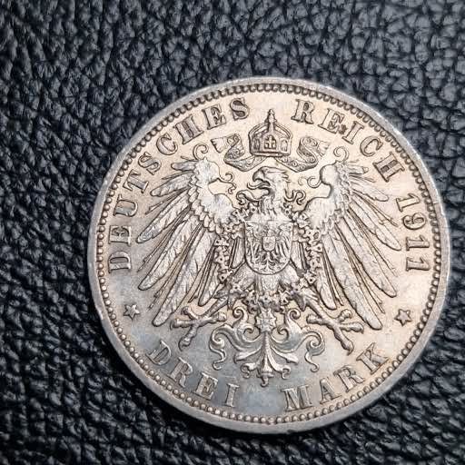  3 Mark 1911 Anhalt Herzog Friedrich II. Silber XXL Bilder   