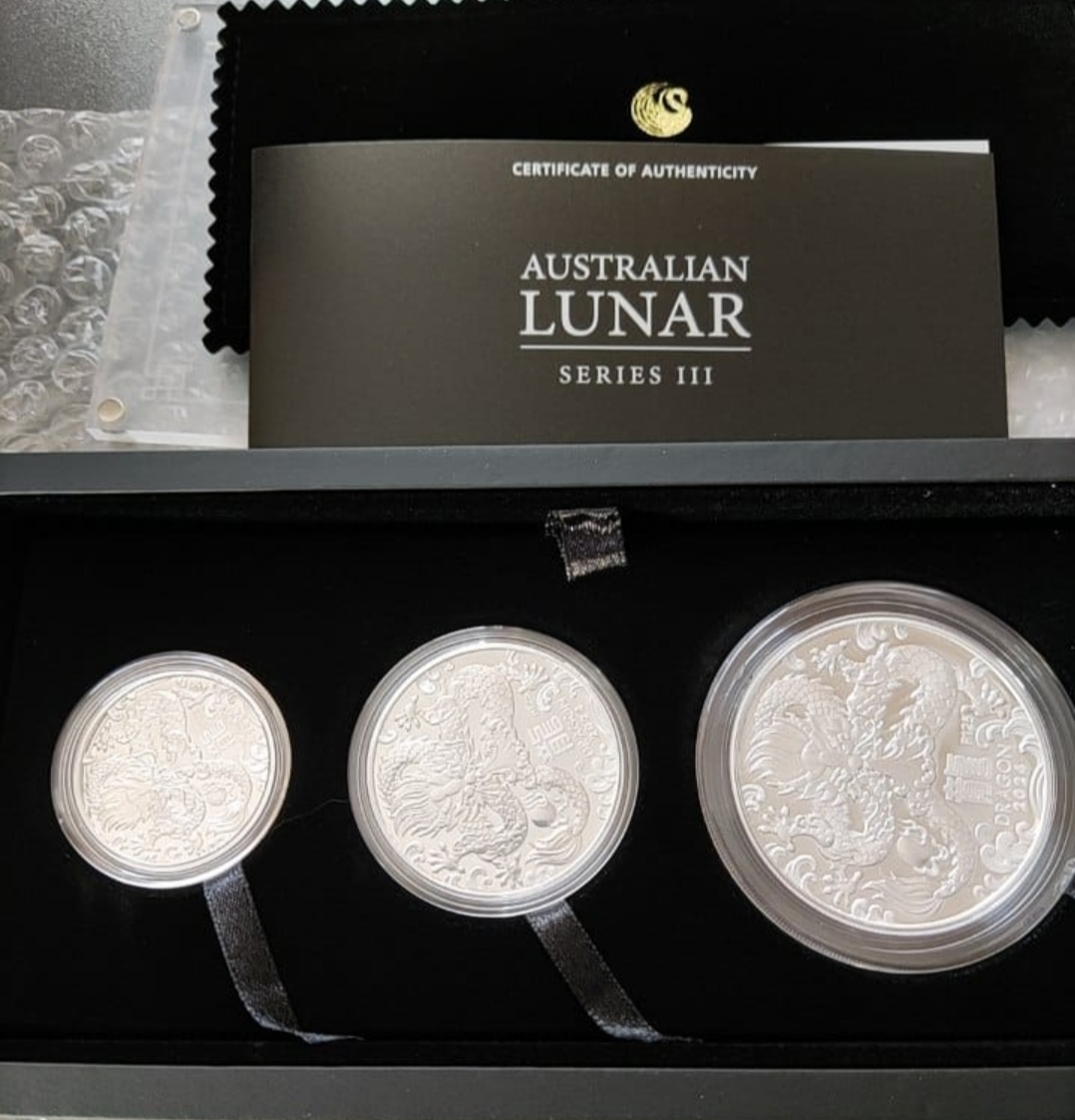  Australien 3,5 Oz Silber Set Lunar III Drache 2024 proof pp 3,5 AUD Mintage: 1.000 Sets   