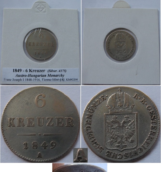  1849, Austro-Hungarian monarchy, 1 Krezuer (A),silver coin   