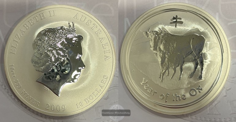  Australien  10 Dollar 2009  Lunar II Ochse   FM-Frankfurt  Feinsilber: 311g   
