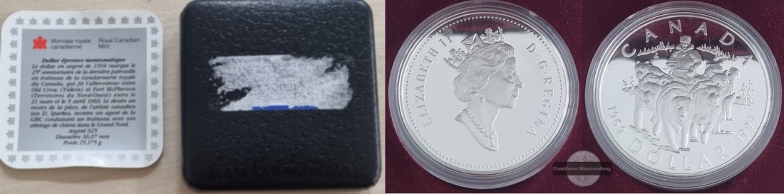  Kanada  1 Dollar 1994  Dog patrol  FM-Frankfurt Feinsilber: 24,21g   