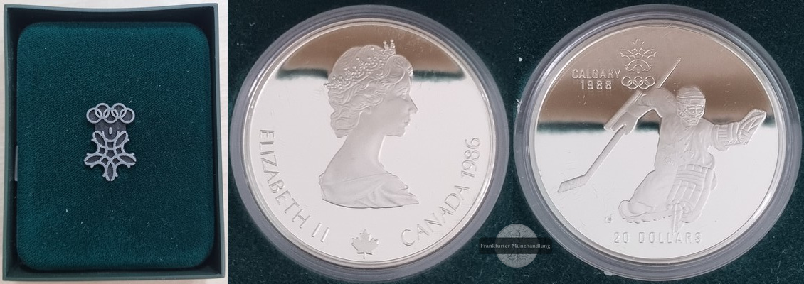  Kanada  20 Dollar 1986  Olympia 1988 in Calgary - Eishockey   FM-Frankfurt Feinsilber: 31,1g   