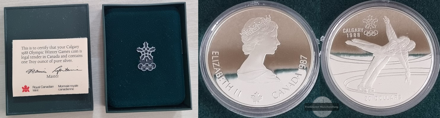  Kanada  20 Dollar 1987  Olympia 1988 in Calgary - Eiskunstlauf   FM-Frankfurt Feinsilber: 31,1g   